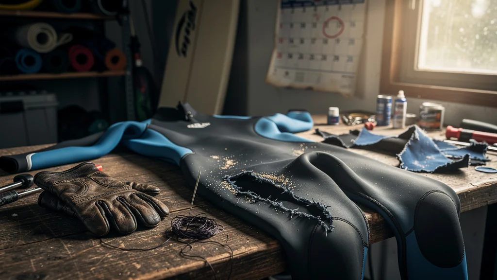 Wetsuit déchirée à 220 euros réparation après négligence d’inspection préalable