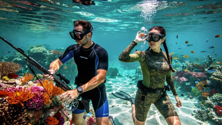 Comparaison ultra-réaliste de deux shortys pour chasse sous-marine tropicale en eau claire
