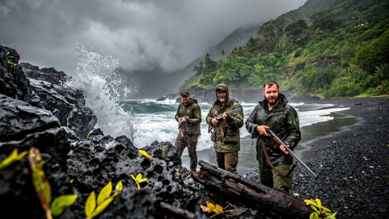 Comparaison photo réaliste de deux spots de chasse entre Anse Couleuvre et Grand-Rivière sous pluie et houle