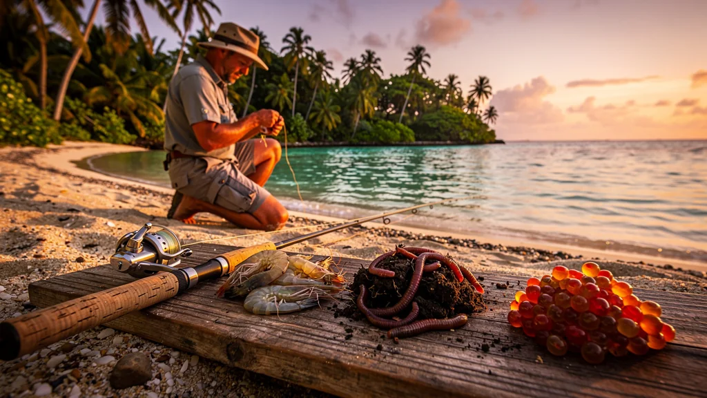 Pêche au bord à Sainte-Anne avec trois appâts naturels : crevettes, vers et œufs de poisson