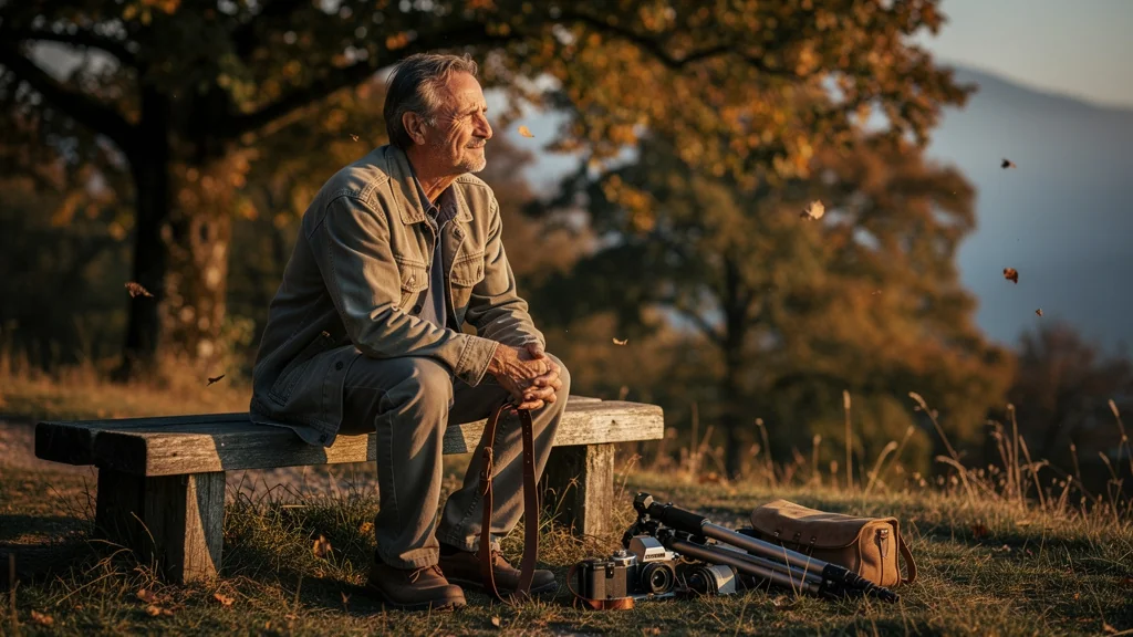 Homme méditant en plein air illustrant que la patience compte plus que le matériel photo