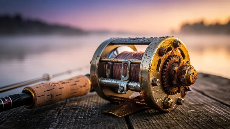 Réel de pêche corrodé et grippé illustrant un rinçage brutal coûtant 130 euros de réparation