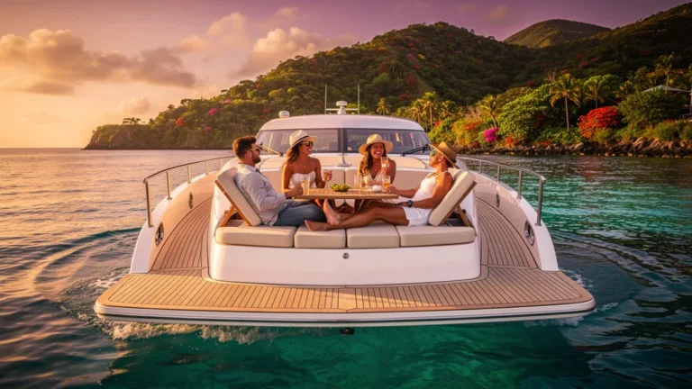 Bateau privé en Martinique avec un groupe de 4 personnes profitant d’une sortie en mer luxueuse et conviviale