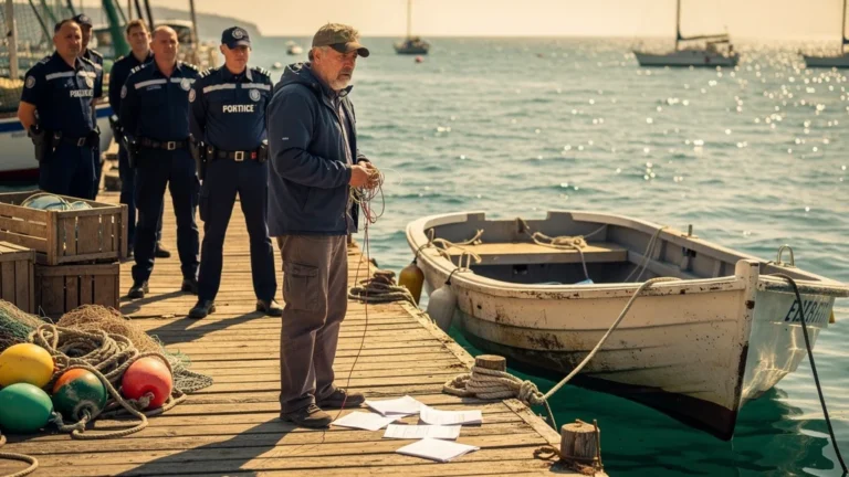 Homme stressé au port oublié permis pêche en mer contrôle gendarmes dimanche matin
