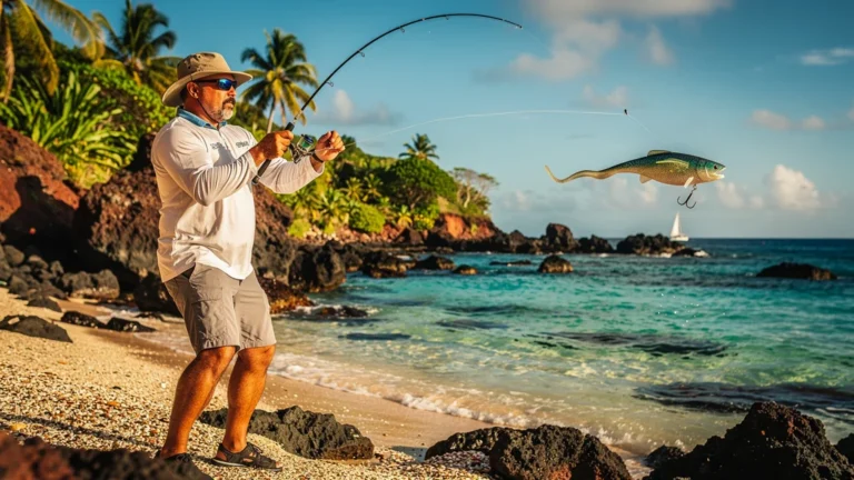 Pêche au leurre dur et souple sous le soleil brûlant sur les côtes de la Martinique