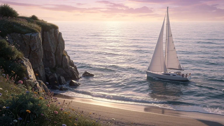 Paysage marin hyper-réaliste au lever du soleil illustrant le concept de la mer en pleine nature