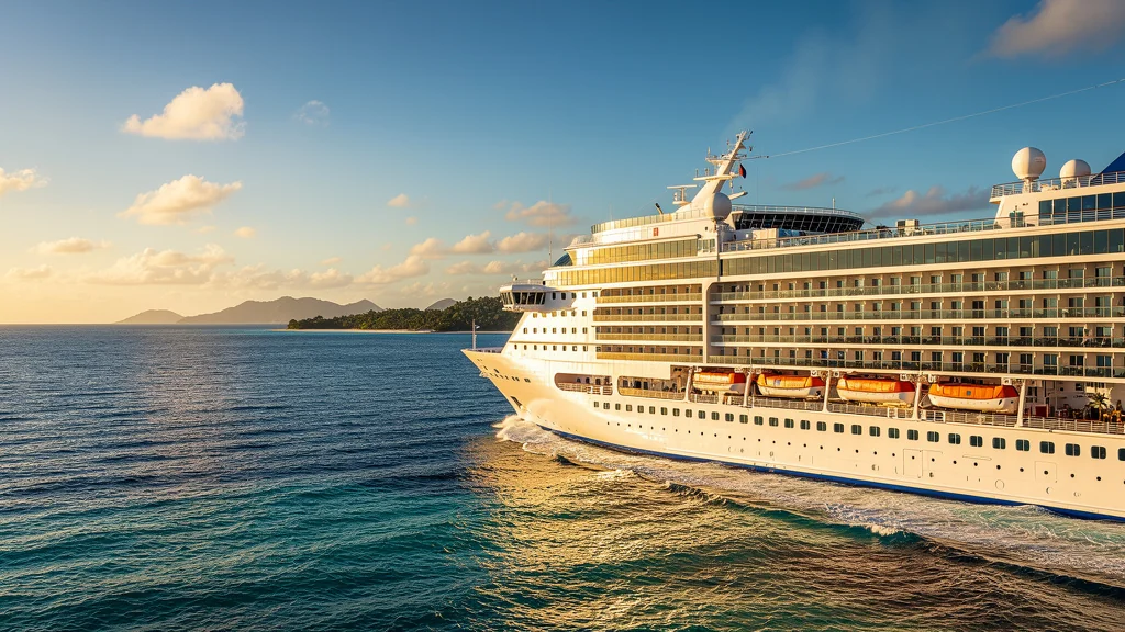 Photographie réaliste d’un paquebot de croisière luxueux naviguant sur une mer calme sous un ciel bleu éclatant