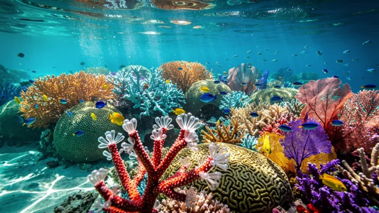 Photo hyper-réaliste d’un récif de corail vibrant après six mois d’évolution marine sous-marine